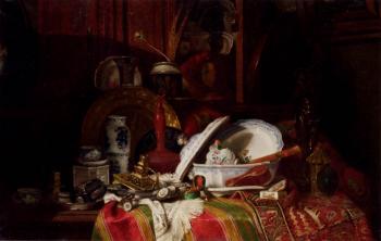 Gustave Jean Jacquet : Trinquier Antoine Guillaume Still Life With Dishes A Vase A Candlestick And Other Objects
